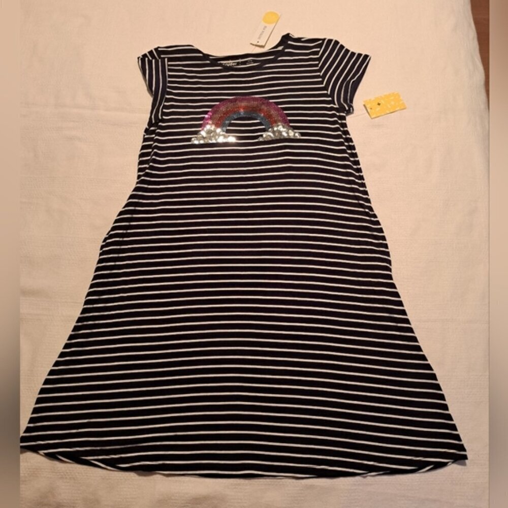 Rumi & Ryder Aderyn girls size 12-14 Large graphic dress girls blue & white NWT